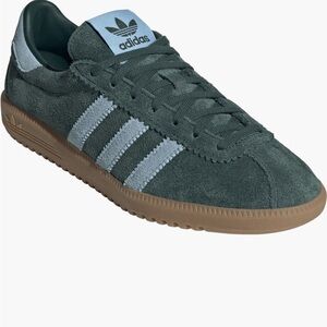 Adidas Forest Green Suede Trainers with Light Blue Stripes BRMD style